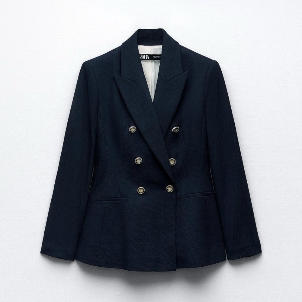 Zara Double Breasted Textured Weave Jacket